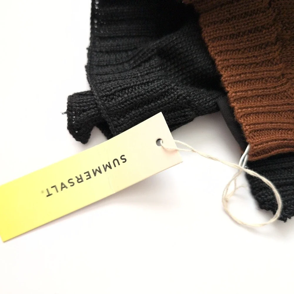 NWT Summersalt 2-Tone Scarf Black‎ Brown Knit Color Block OS Neutral Minimalist
